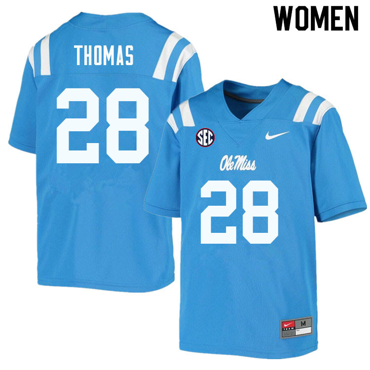 Damarcus Thomas Ole Miss Rebels NCAA Women's Powder Blue #28 Stitched Limited College Football Jersey YBW3258KL